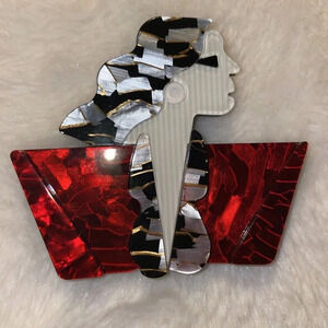 New Modern Acrylic Woman With Shoulder Pads Brooch